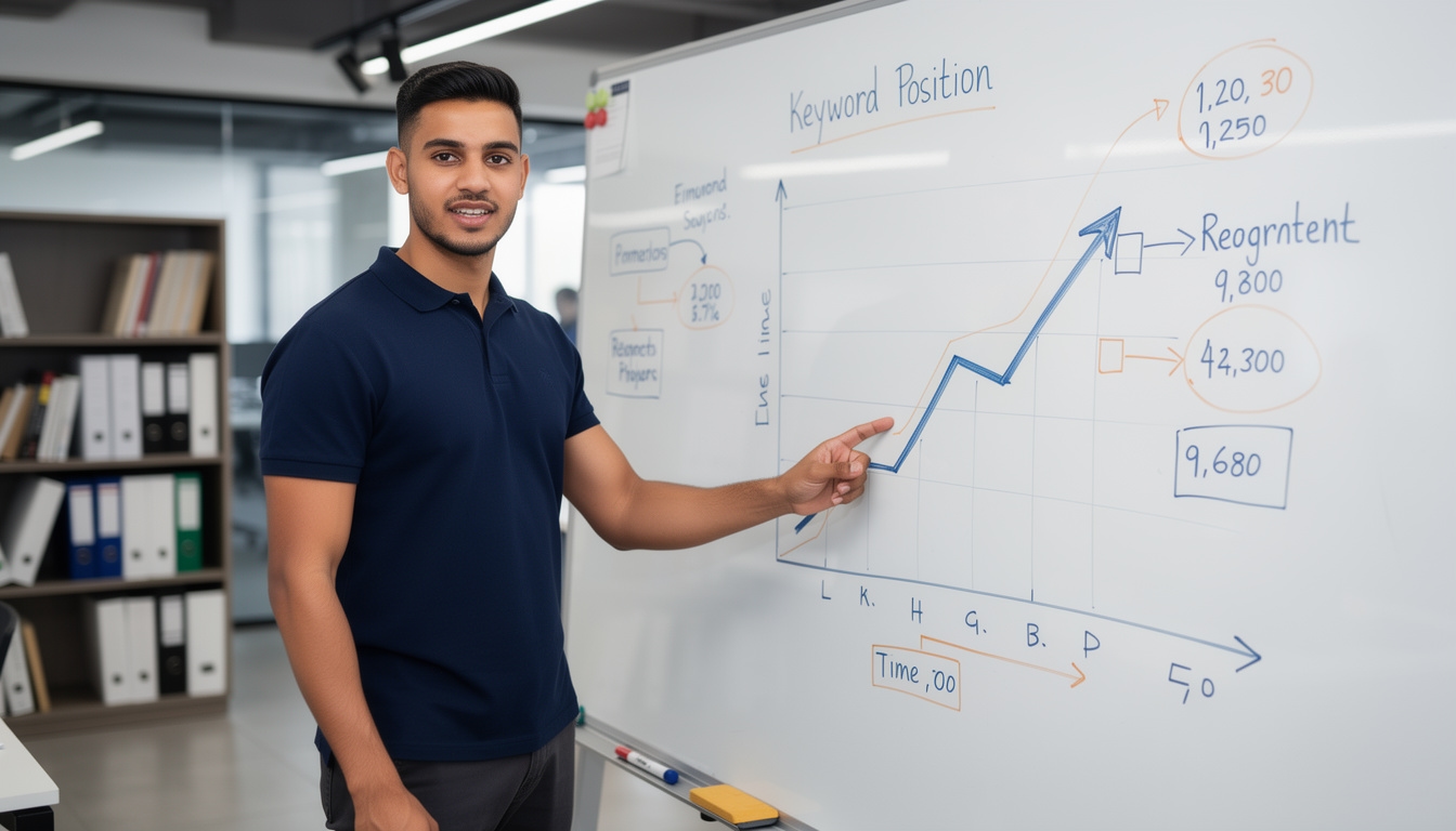 Consultor SEO revisando informe mensual de posiciones en Barcelona