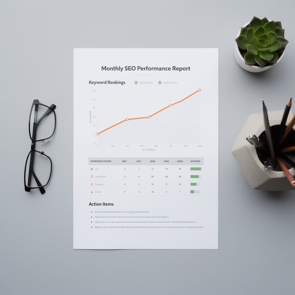 Informe mensual de posicionamiento SEO con gráfico de evolución de palabras clave